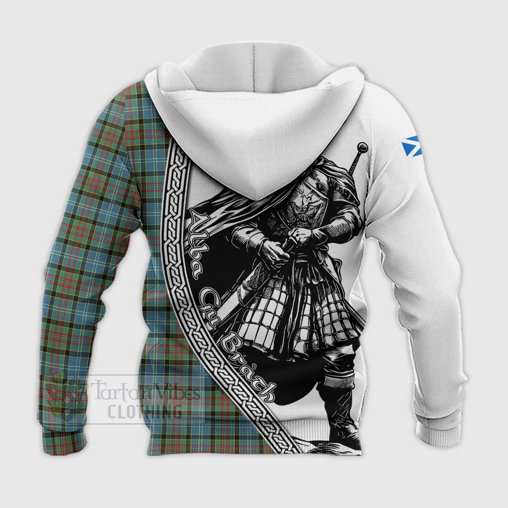 Tartan Vibes Clothing Brisbane Tartan Clan Crest Knitted Hoodie with Highlander Warrior Celtic Style