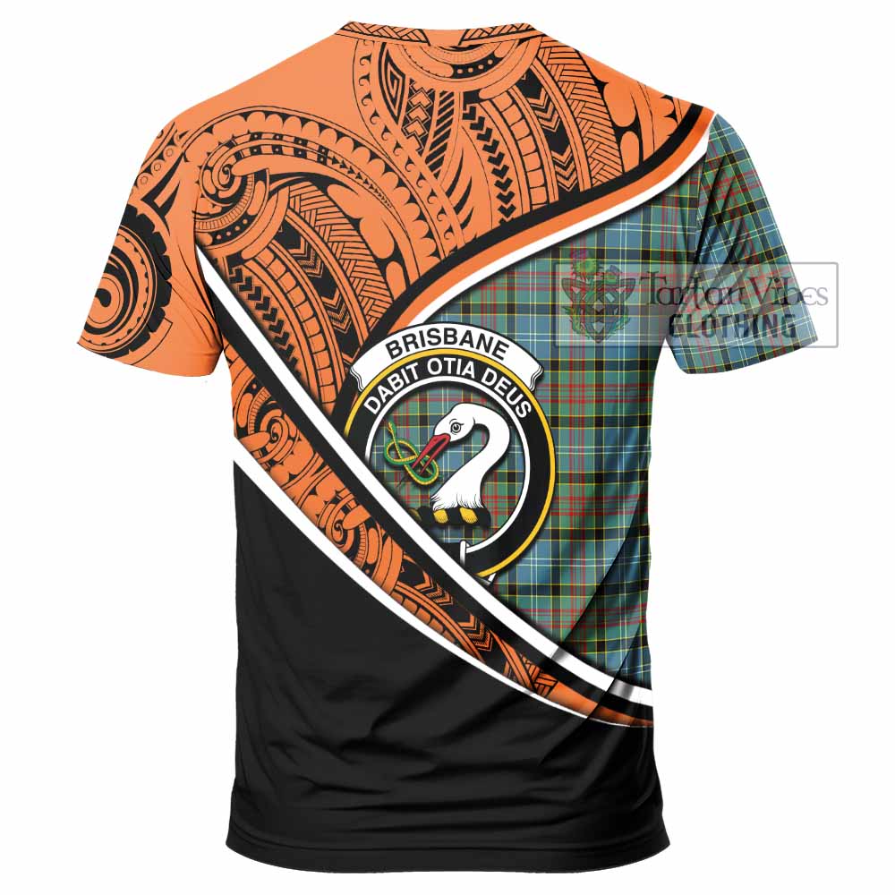 Tartan Vibes Clothing Brisbane Crest Tartan T-Shirt with Maori Tattoo Style - Orange Version