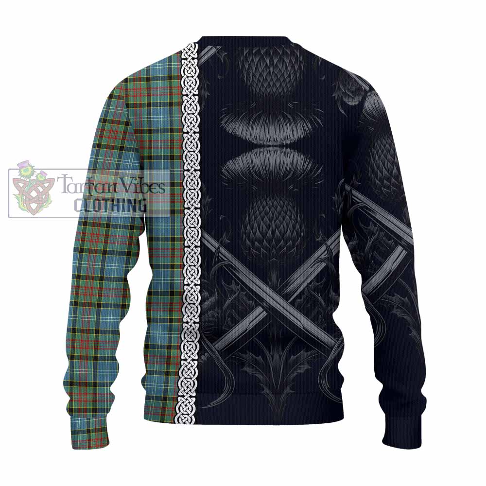 Tartan Vibes Clothing Brisbane Tartan Knitted Sweater with Family Crest Cross Sword Thistle Celtic Vibes