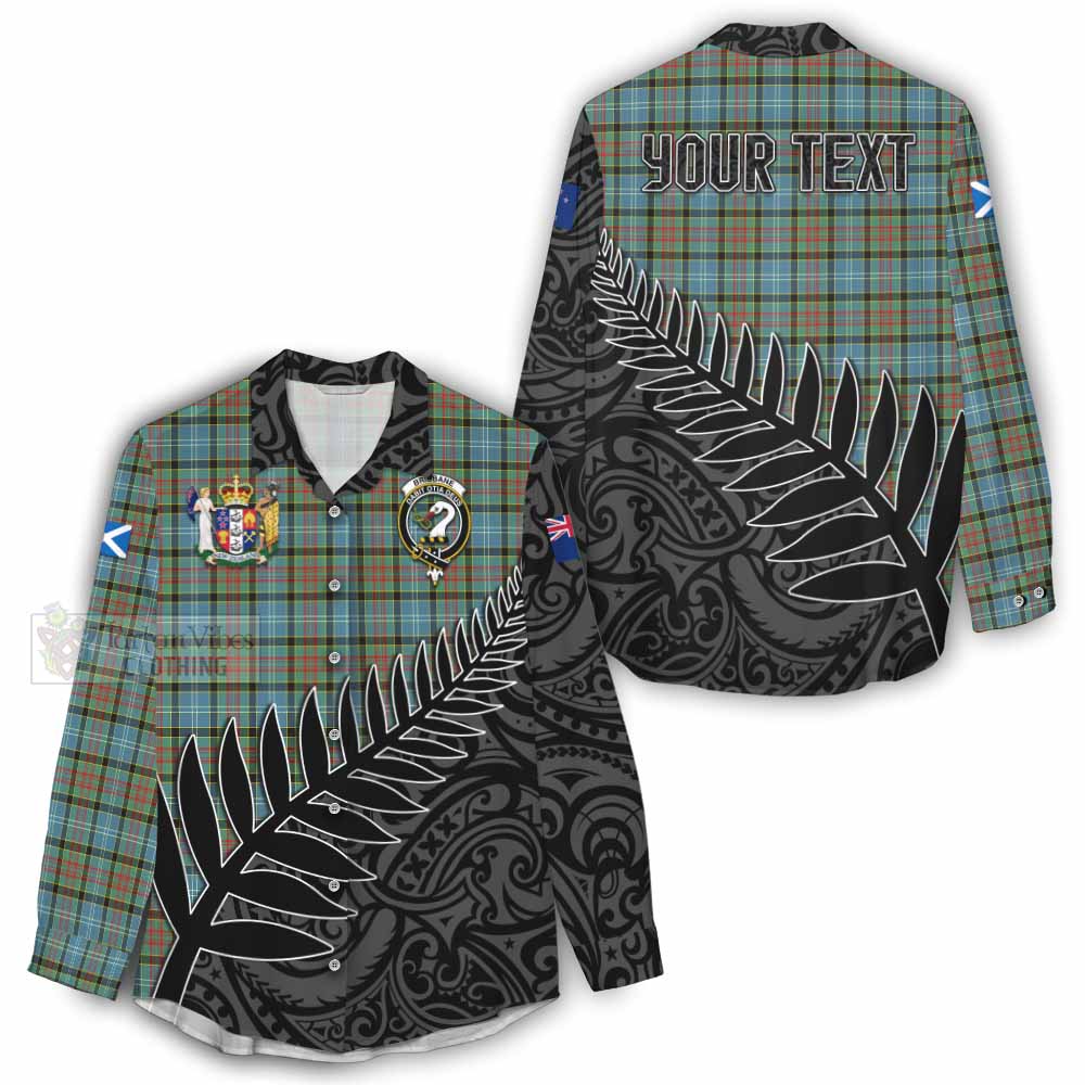 Tartan Vibes Clothing Brisbane Crest Tartan Women's Casual Shirt with New Zealand Silver Fern Half Style