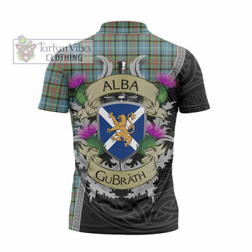 Brisbane Tartan Family Crest Zipper Polo Shirt Lion Rampant Royal Thistle Shield Celtic Inspired - Tartan Vibes Clothing