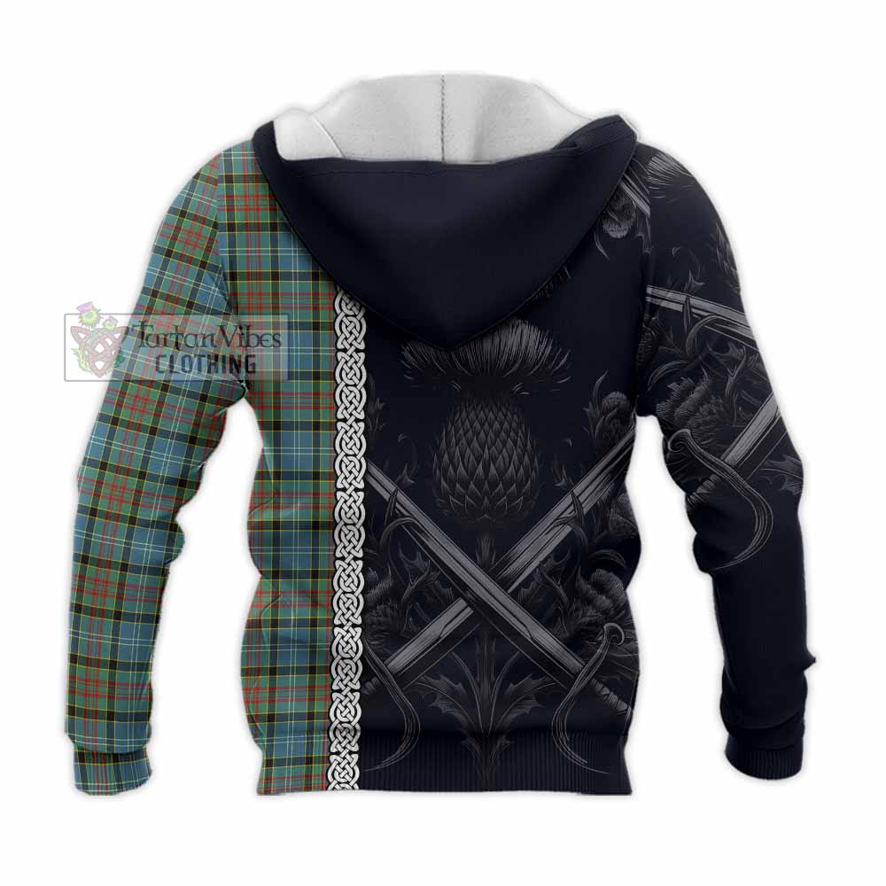 Tartan Vibes Clothing Brisbane Tartan Knitted Hoodie with Family Crest Cross Sword Thistle Celtic Vibes