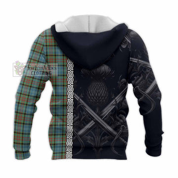 Brisbane Tartan Knitted Hoodie with Family Crest Cross Sword Thistle Celtic Vibes