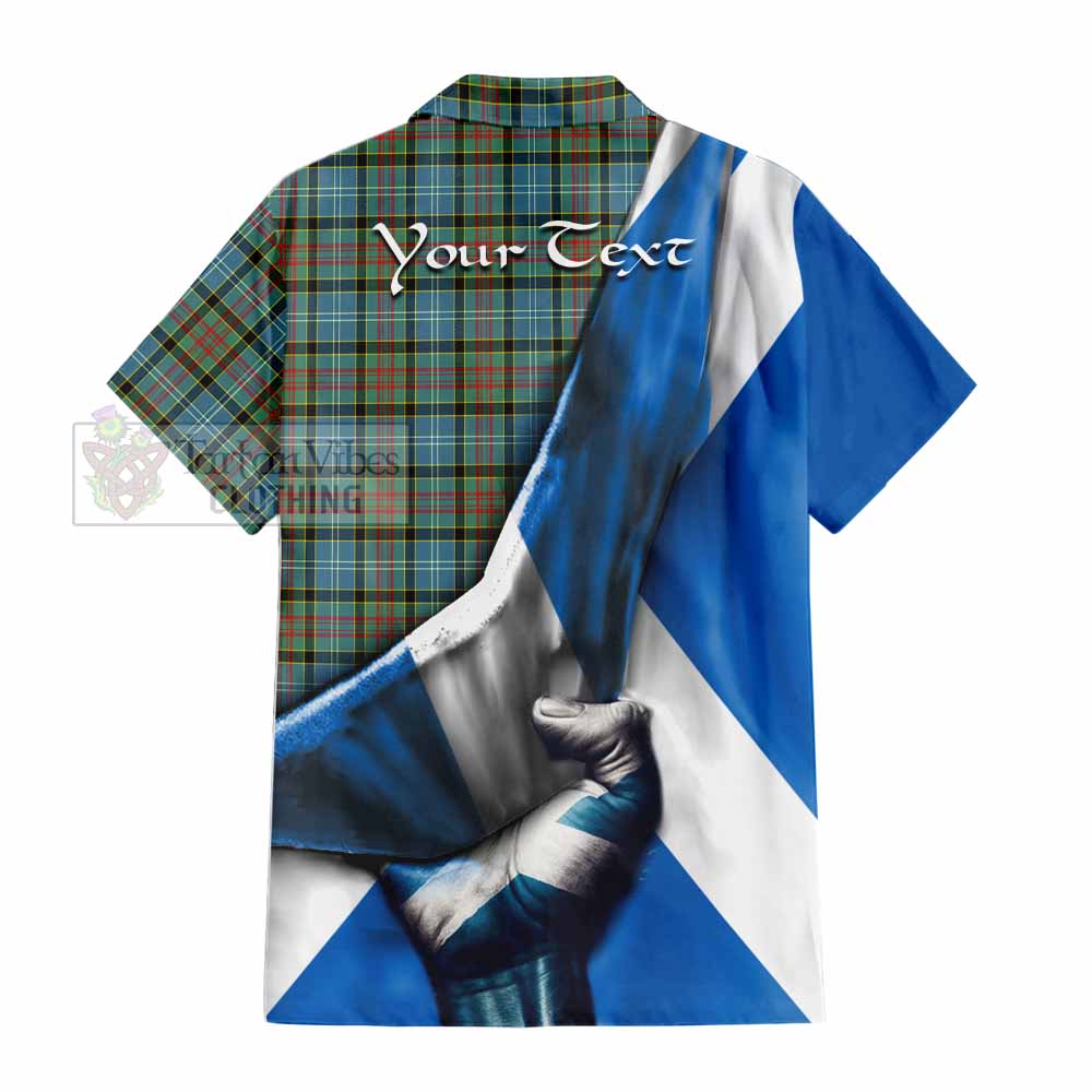 Tartan Vibes Clothing Brisbane Tartan Short Sleeve Button Shirt with Family Crest Scotland Patriotic Style