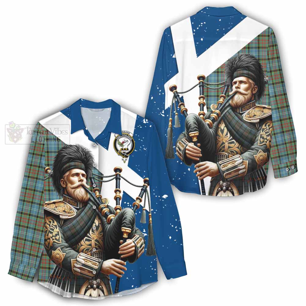 Tartan Vibes Clothing Brisbane Tartan Women's Casual Shirt with Family Crest Scottish Bagpiper Vibes