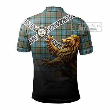 Brisbane Crest Tartan Polo Shirt with Golden Lion Emblem Celtic Style - Tartan Vibes Clothing