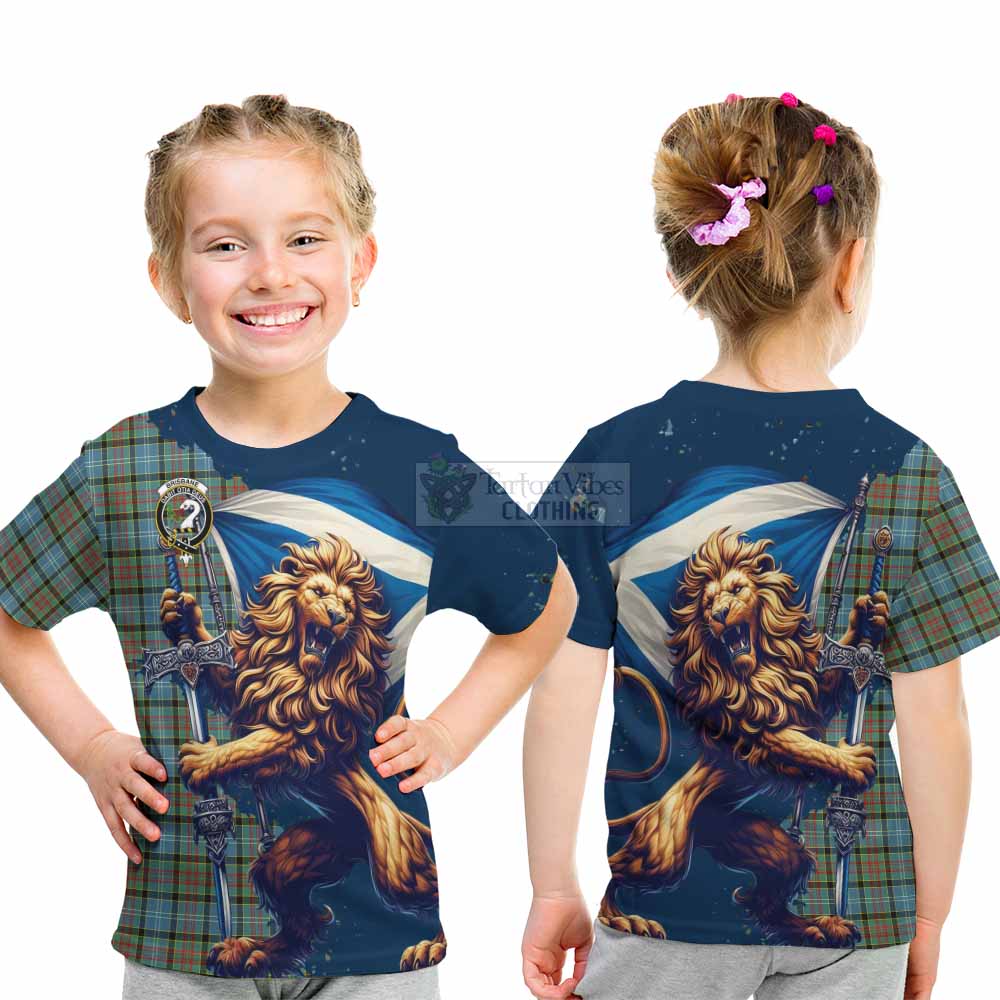 Tartan Vibes Clothing Brisbane Tartan Family Crest Kid T-Shirt with Scottish Majestic Lion