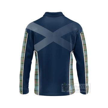 Brisbane Tartan Long Sleeve Polo Shirt with Family Crest and Scottish Thistle Vibes Sport Style