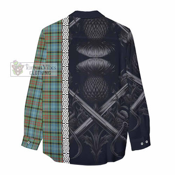 Brisbane Tartan Women's Casual Shirt with Family Crest Cross Sword Thistle Celtic Vibes