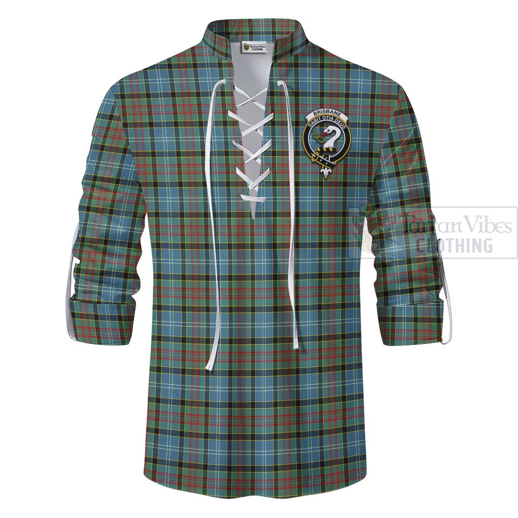 Tartan Vibes Clothing Brisbane Tartan Ghillie Kilt Shirt with Family Crest and Bearded Skull Holding Bottles of Whiskey