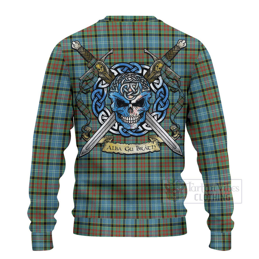 Tartan Vibes Clothing Brisbane Tartan Knitted Sweater with Family Crest Celtic Skull Style