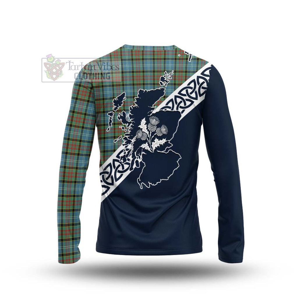 Tartan Vibes Clothing Brisbane Tartan Long Sleeve T-Shirt Featuring Thistle and Scotland Map