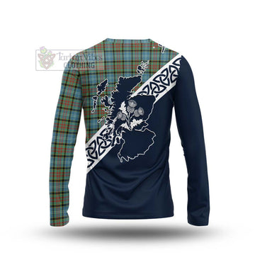 Brisbane Tartan Long Sleeve T-Shirt Featuring Thistle and Scotland Map