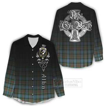 Brisbane Tartan Women's Casual Shirt Featuring Alba Gu Brath Family Crest Celtic Inspired