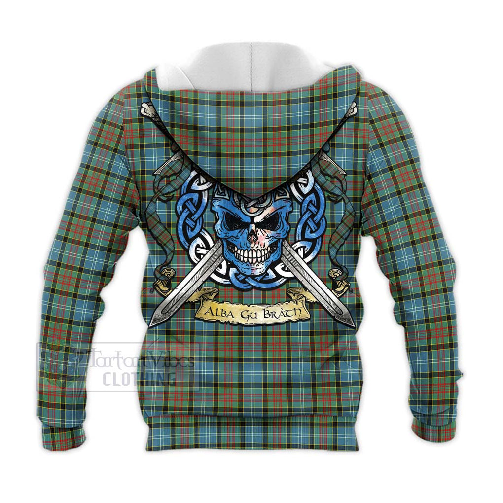 Tartan Vibes Clothing Brisbane Tartan Knitted Hoodie with Family Crest Celtic Skull Style