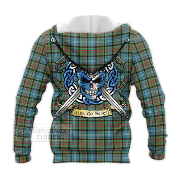 Brisbane Tartan Knitted Hoodie with Family Crest Celtic Skull Style