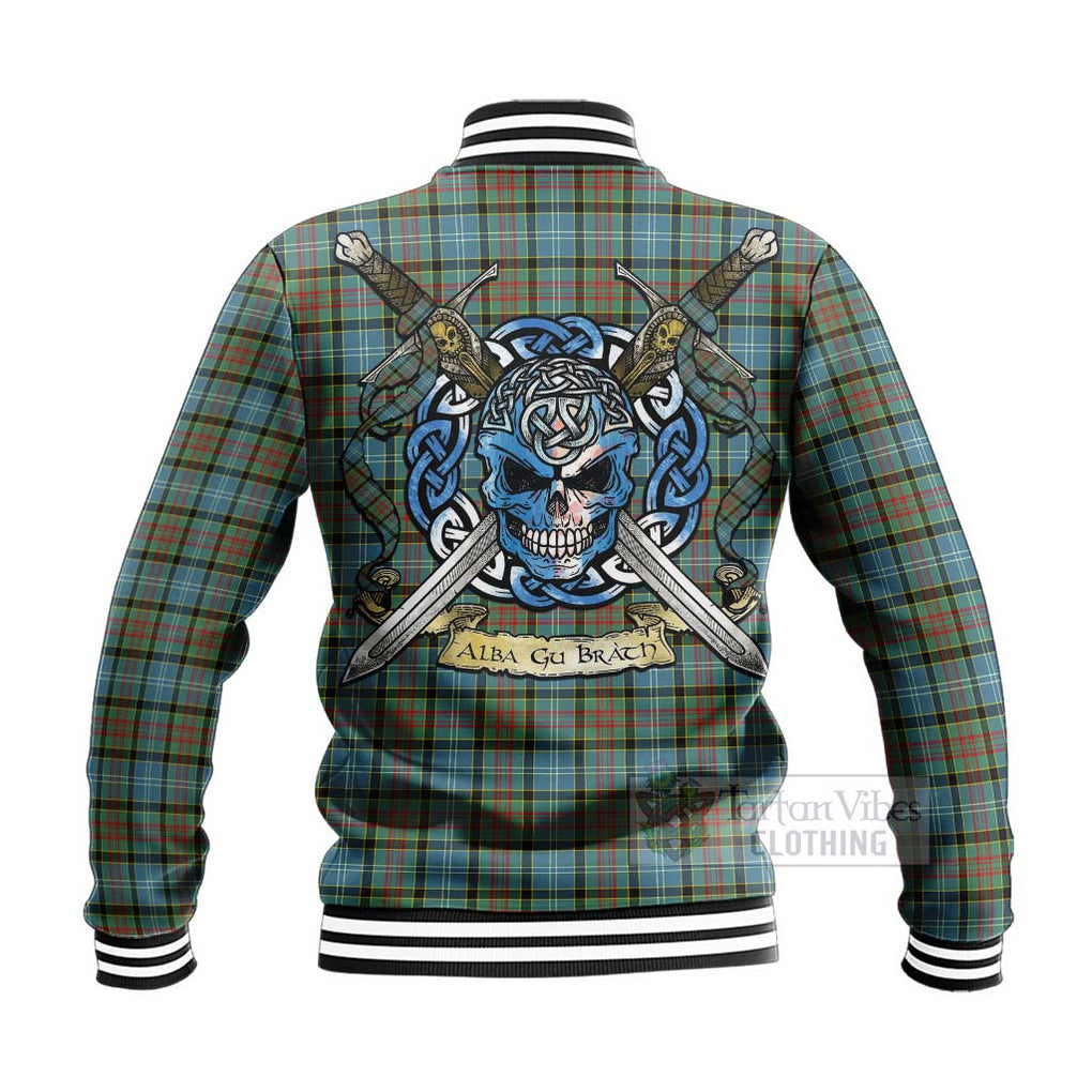 Tartan Vibes Clothing Brisbane Tartan Baseball Jacket with Family Crest Celtic Skull Style