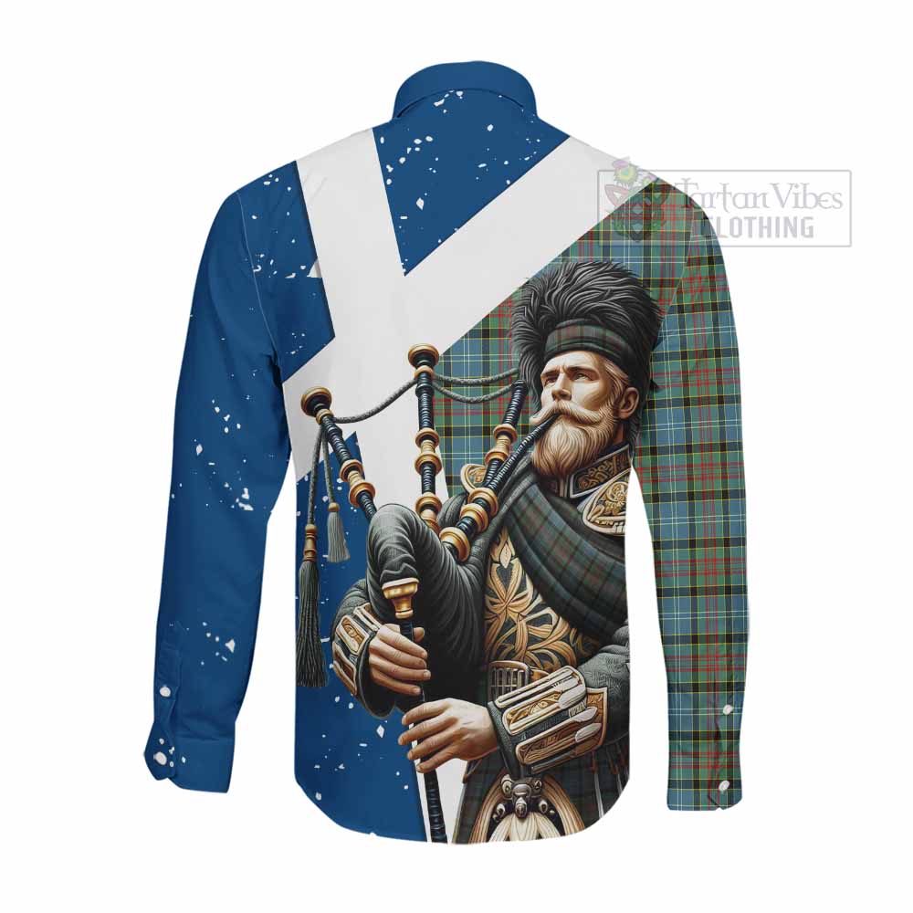 Tartan Vibes Clothing Brisbane Tartan Long Sleeve Button Shirt with Family Crest Scottish Bagpiper Vibes