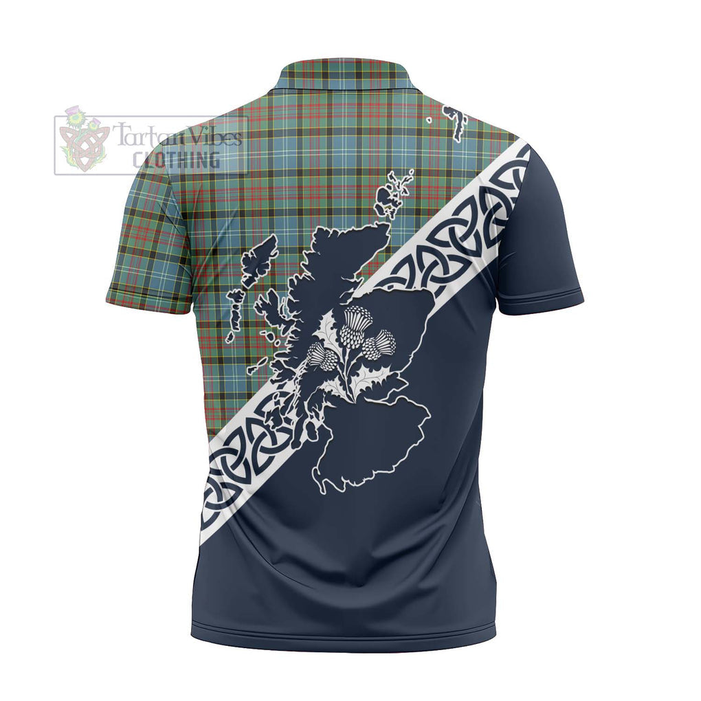 Tartan Vibes Clothing Brisbane Tartan Zipper Polo Shirt Featuring Thistle and Scotland Map