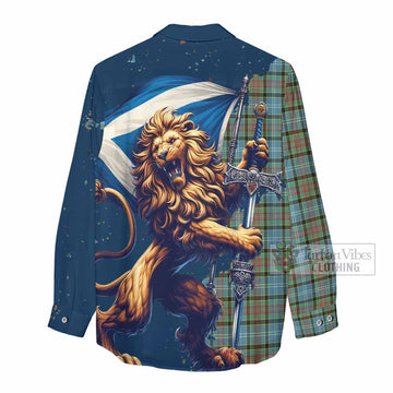 Brisbane Tartan Family Crest Women's Casual Shirt with Scottish Majestic Lion