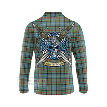 Brisbane Tartan Long Sleeve Polo Shirt with Family Crest Celtic Skull Style