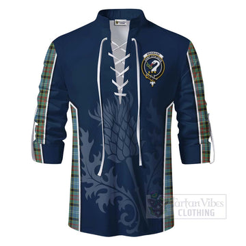 Brisbane Tartan Ghillie Kilt Shirt with Family Crest and Scottish Thistle Vibes Sport Style