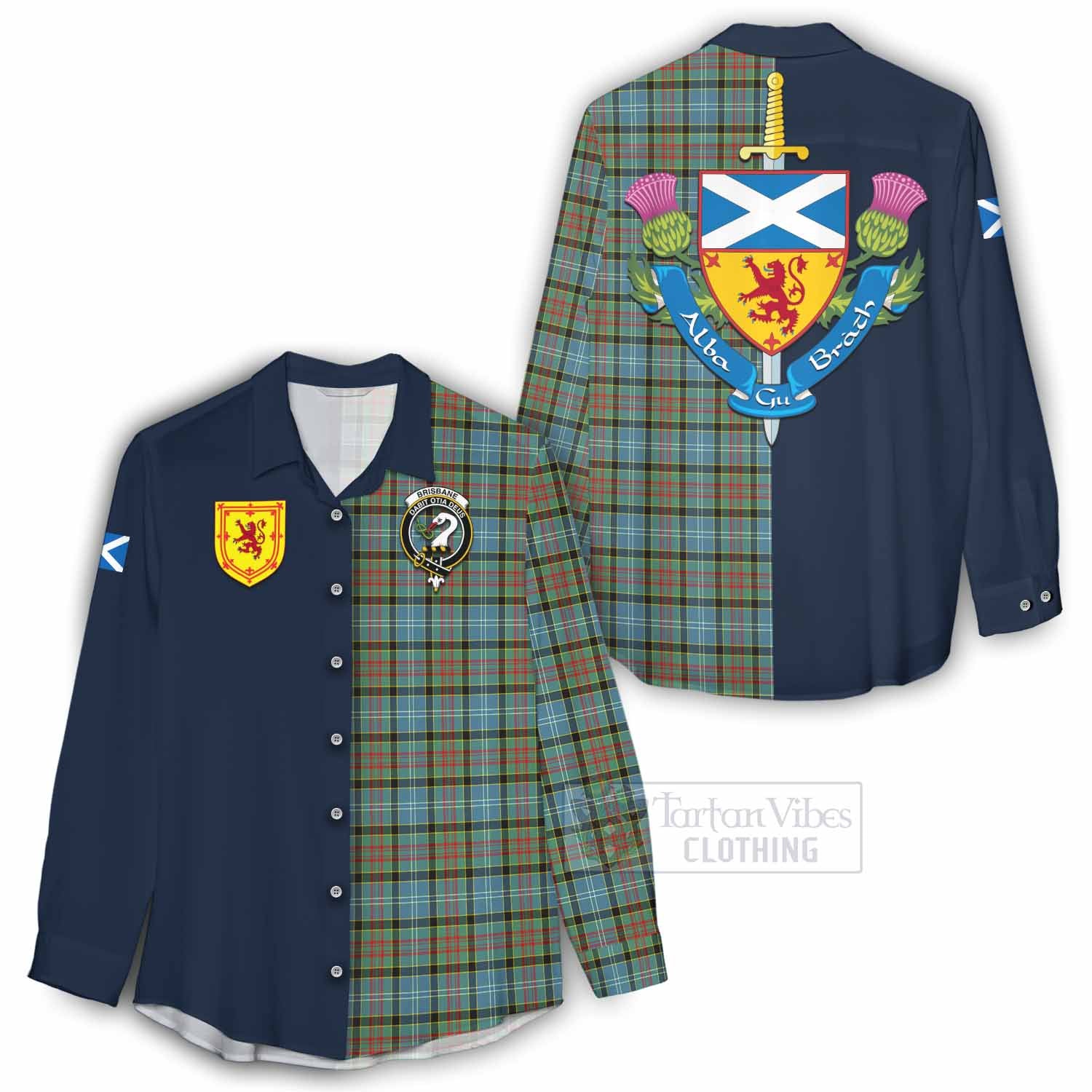 Tartan Vibes Clothing Brisbane Tartan Women's Casual Shirt Alba with Scottish Lion Royal Arm Half Style