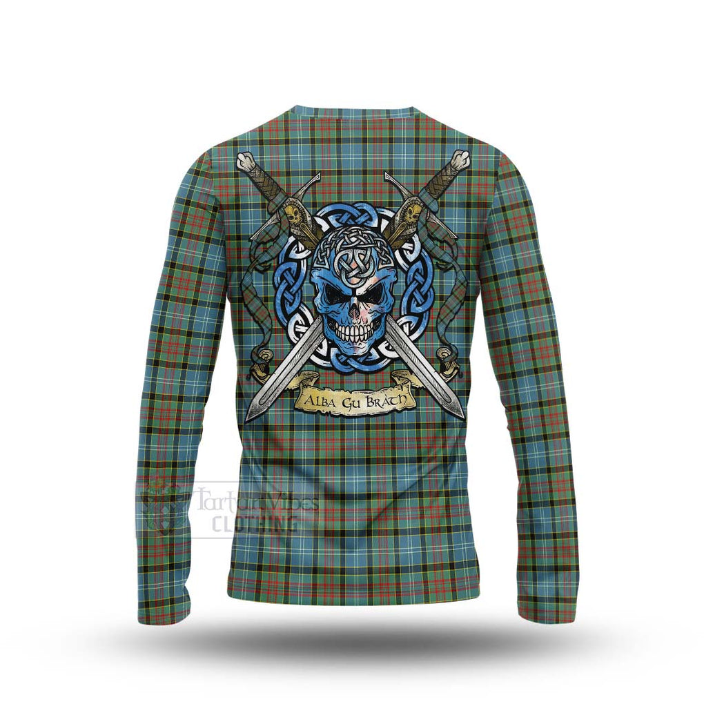 Tartan Vibes Clothing Brisbane Tartan Long Sleeve T-Shirt with Family Crest Celtic Skull Style