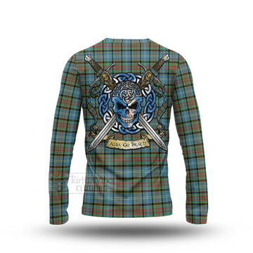 Brisbane Tartan Long Sleeve T-Shirt with Family Crest Celtic Skull Style