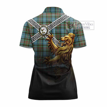 Brisbane Crest Tartan Women's Polo Shirt with Golden Lion Emblem Celtic Style - Tartan Vibes Clothing