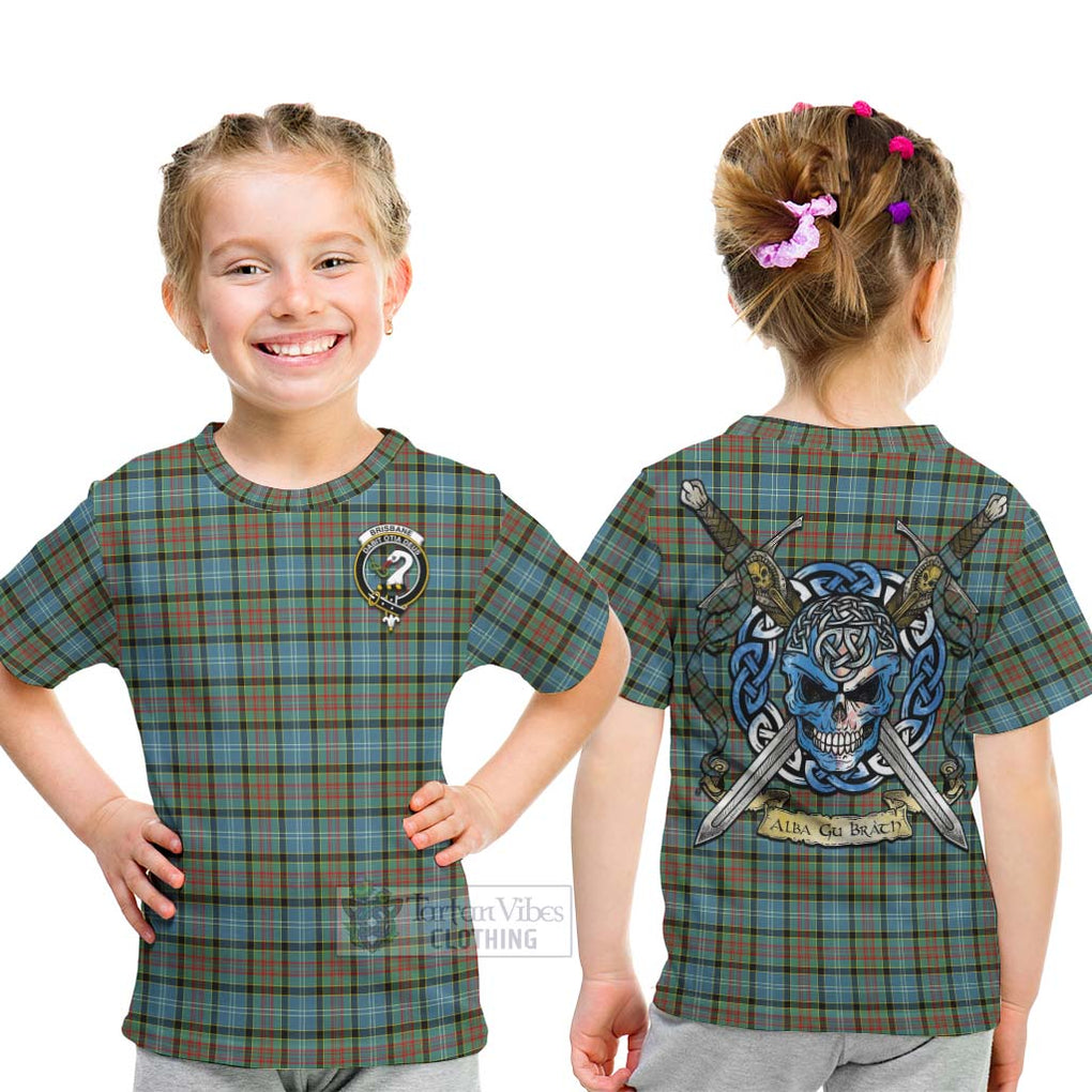 Tartan Vibes Clothing Brisbane Tartan Kid T-Shirt with Family Crest Celtic Skull Style