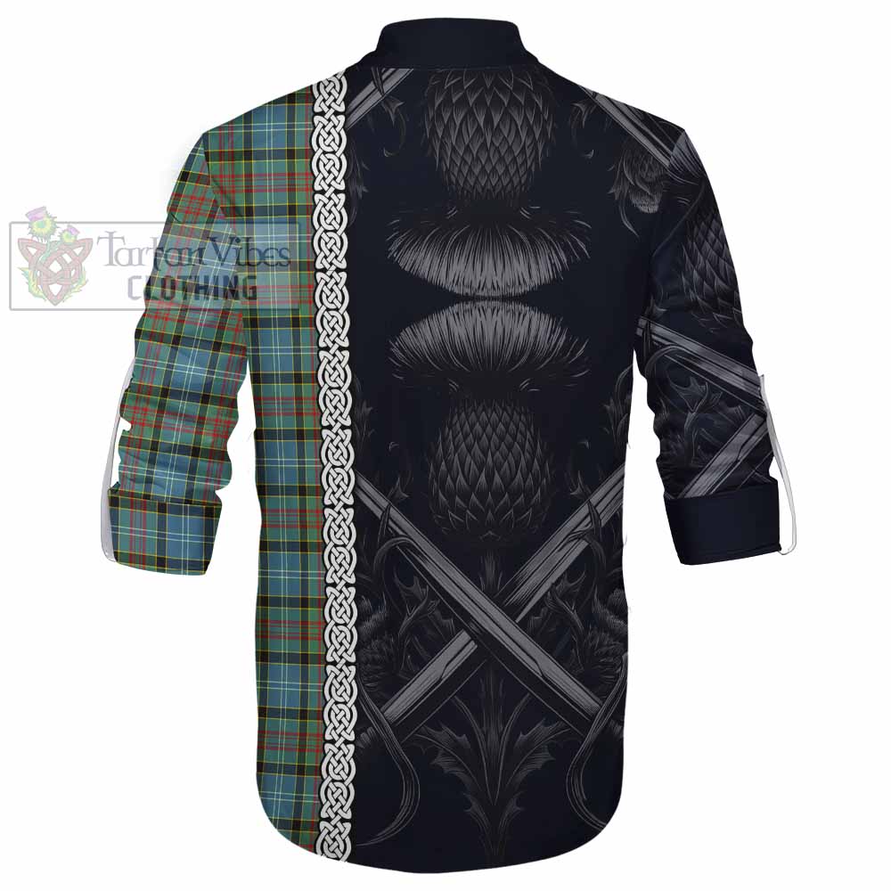 Tartan Vibes Clothing Brisbane Tartan Ghillie Kilt Shirt with Family Crest Cross Sword Thistle Celtic Vibes