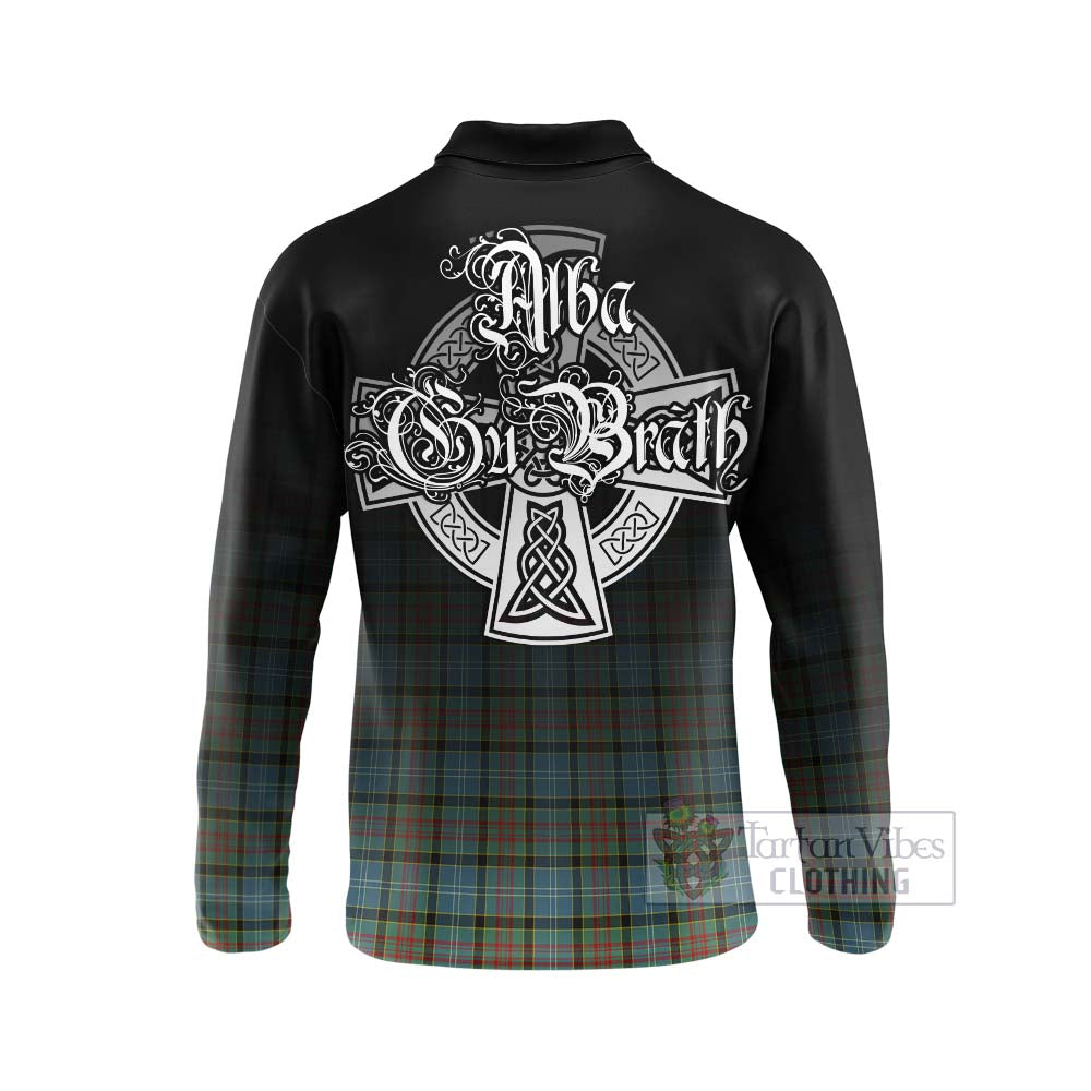 Tartan Vibes Clothing Brisbane Tartan Long Sleeve Polo Shirt Featuring Alba Gu Brath Family Crest Celtic Inspired