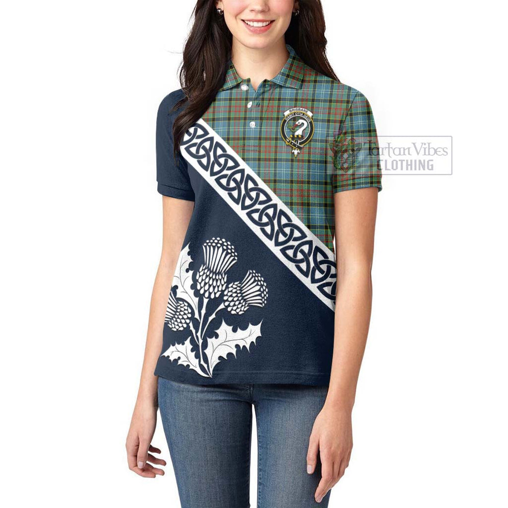 Tartan Vibes Clothing Brisbane Tartan Women's Polo Shirt Featuring Thistle and Scotland Map