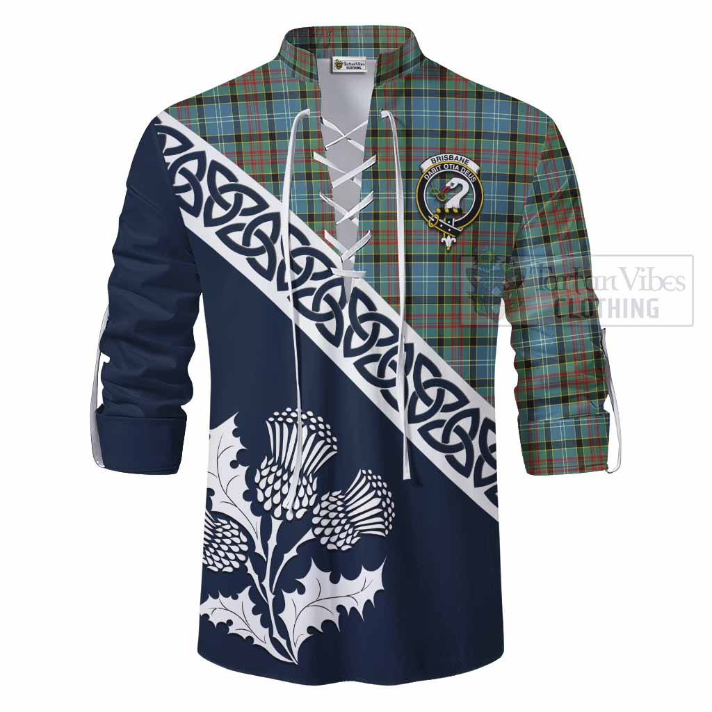 Tartan Vibes Clothing Brisbane Tartan Ghillie Kilt Shirt Featuring Thistle and Scotland Map