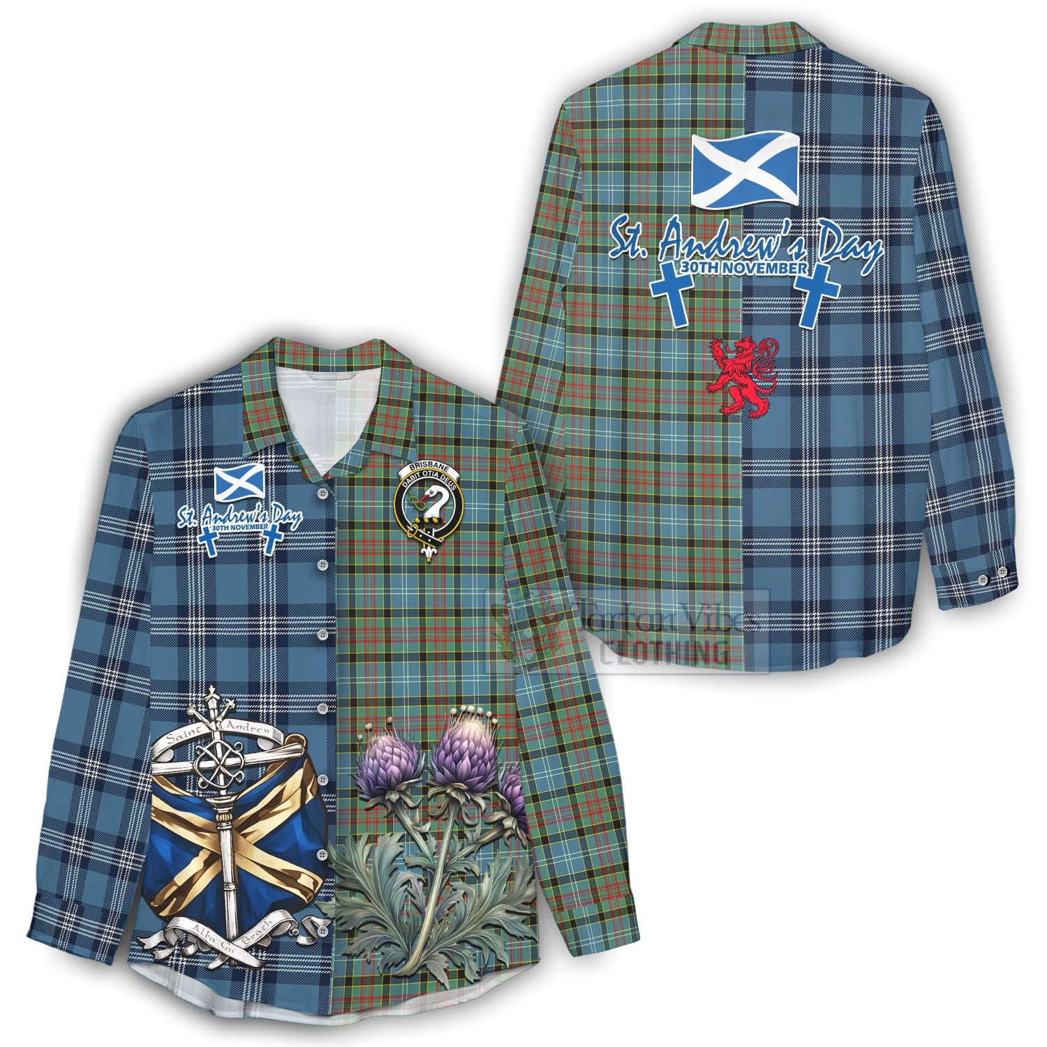 Tartan Vibes Clothing Brisbane Tartan Women's Casual Shirt Happy St. Andrew's Day Half Tartan Style