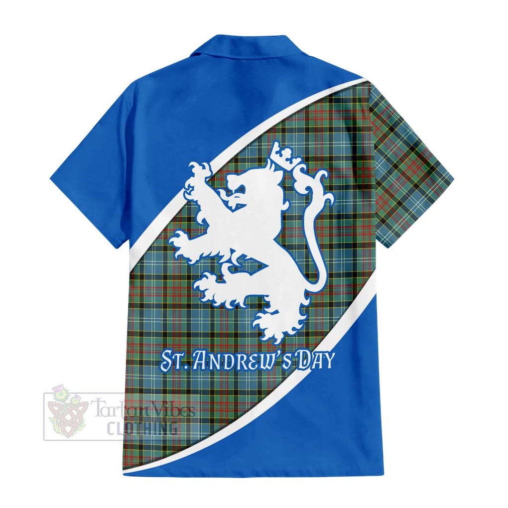 Tartan Vibes Clothing Brisbane Family Crest Tartan Short Sleeve Button Shirt Celebrate Saint Andrew's Day in Style