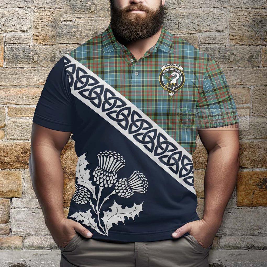 Brisbane Tartan Polo Shirt Featuring Thistle and Scotland Map