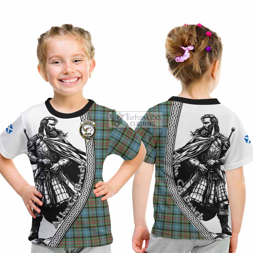 Brisbane Tartan Clan Crest Kid T-Shirt with Highlander Warrior Celtic Style