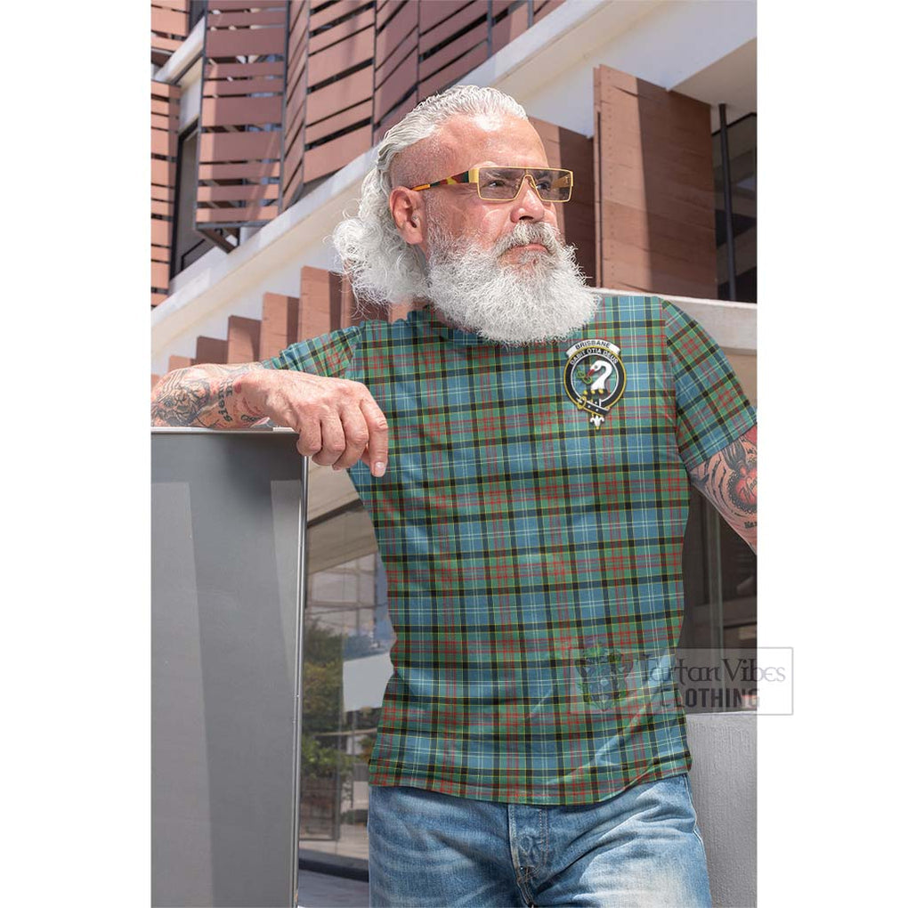 Tartan Vibes Clothing Brisbane Tartan Cotton T-shirt with Family Crest and Bearded Skull Holding Bottles of Whiskey