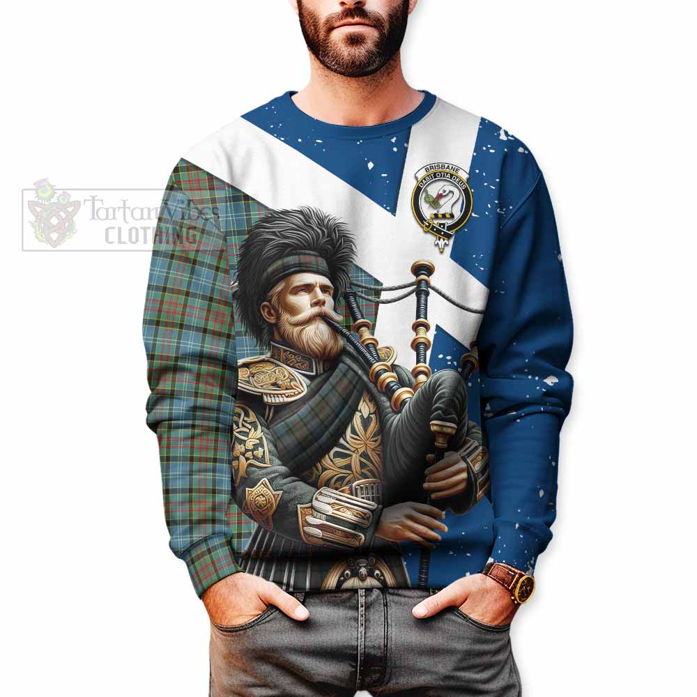 Tartan Vibes Clothing Brisbane Tartan Sweatshirt with Family Crest Scottish Bagpiper Vibes