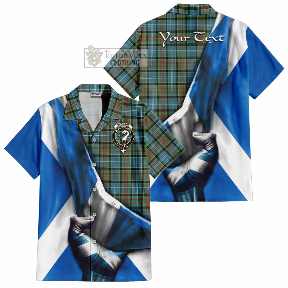 Tartan Vibes Clothing Brisbane Tartan Short Sleeve Button Shirt with Family Crest Scotland Patriotic Style