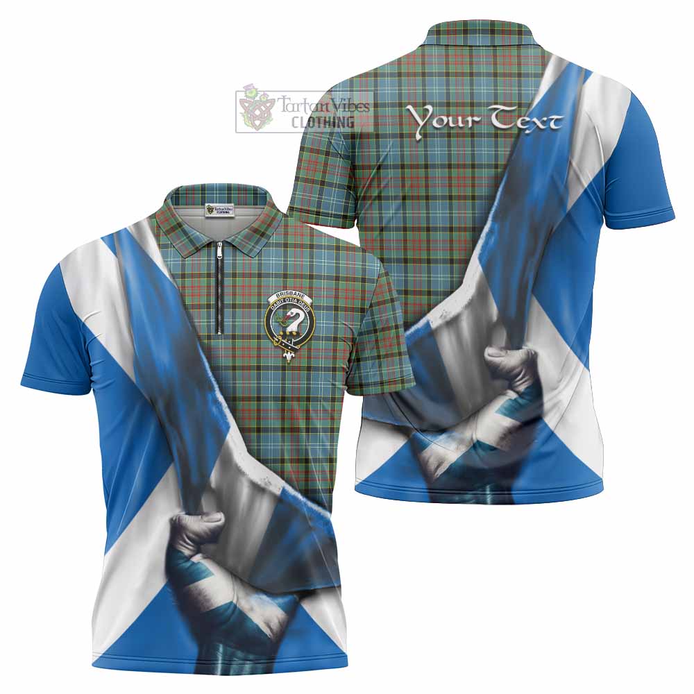 Tartan Vibes Clothing Brisbane Tartan Zipper Polo Shirt with Family Crest Scotland Patriotic Style