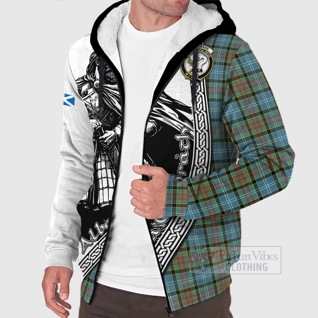 Tartan Vibes Clothing Brisbane Tartan Clan Crest Sherpa Hoodie with Highlander Warrior Celtic Style