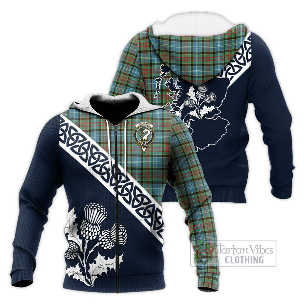 Tartan Vibes Clothing Brisbane Tartan Knitted Hoodie Featuring Thistle and Scotland Map