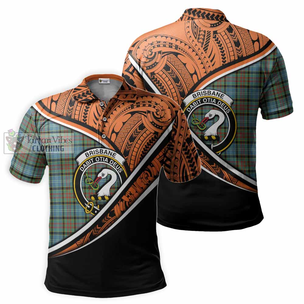 Tartan Vibes Clothing Brisbane Crest Tartan Polo Shirt with Maori Tattoo Style - Orange Version