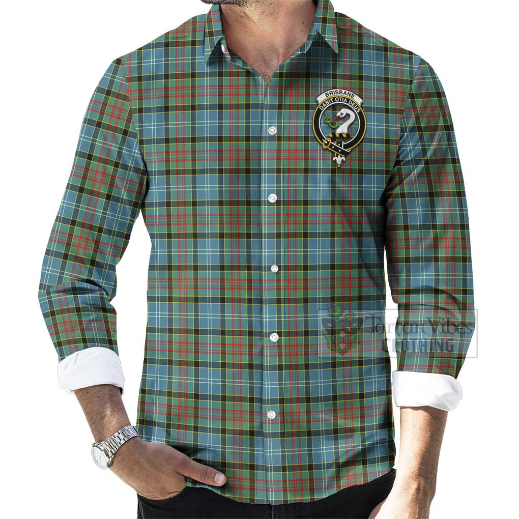 Tartan Vibes Clothing Brisbane Tartan Long Sleeve Button Shirt with Family Crest Celtic Skull Style