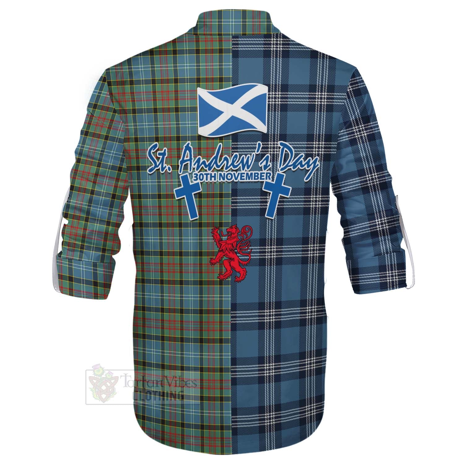 Tartan Vibes Clothing Brisbane Tartan Ghillie Kilt Shirt Happy St. Andrew's Day Half Tartan Style