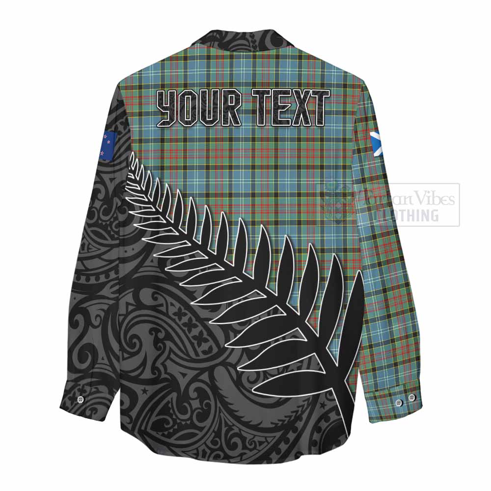 Tartan Vibes Clothing Brisbane Crest Tartan Women's Casual Shirt with New Zealand Silver Fern Half Style