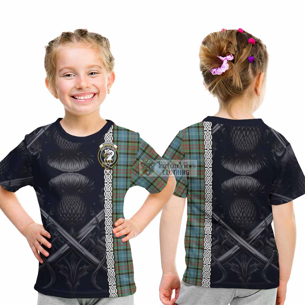 Tartan Vibes Clothing Brisbane Tartan Kid T-Shirt with Family Crest Cross Sword Thistle Celtic Vibes